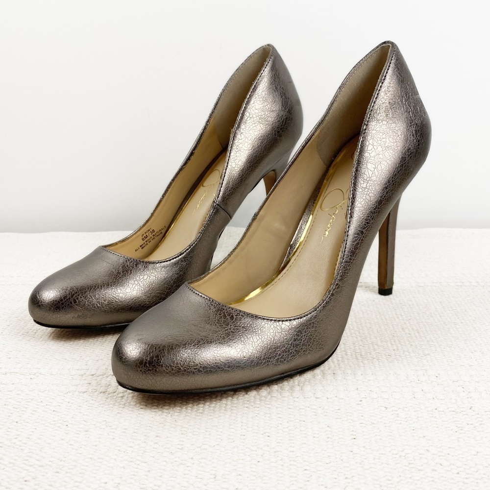 JESSICA SIMPSON Rony mentallic Gunmetal pump stiletto heels Womems size 8